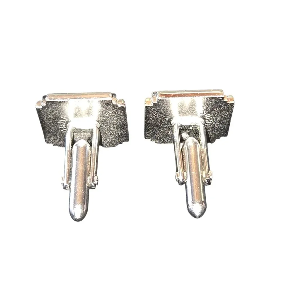 Swank Signed Charcoal Grid Cut Stone Inlaid Silver Tone‎ Cuff Links 0.75